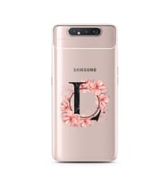 Pembe Çiçekli Harf Tasarım Süper Şeffaf Silikon Telefon Kılıfı Samsung A80 L-Har