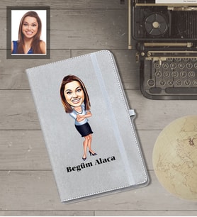 Kişiye Özel Öğretmen Karikatürlü Gri Defter Bayan-5