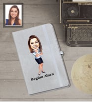 Kişiye Özel Öğretmen Karikatürlü Gri Defter Bayan-5