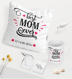 BK Gift Kişiye Özel En İyi Anne Beyaz Kupa Ayna Yastık Seti - 4 (Model 1)