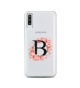Pembe Çiçekli Harf Tasarım Süper Şeffaf Silikon Telefon Kılıfı Samsung A70 B-Har