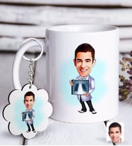 BK Gift Kişiye Özel Erkek Radyolojist Karikatürlü Beyaz Kupa ve Anahtarlık Hediye Seti-1 (Model 1)