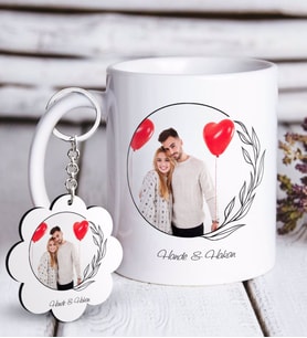 BK Gift Kişiye Özel İsimli Fotoğraflı Beyaz Kupa ve Anahtarlık Hediye Seti-25 (Model 1)