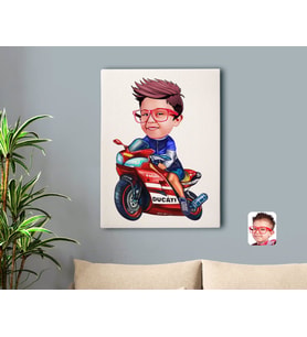 BK Gift Kişiye Özel Motorcu Çocuk Karikatürlü Kanvas Tablo 50x70cm-1