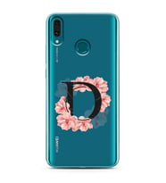 Pembe Çiçekli Harf Tasarım Süper Şeffaf Silikon Telefon Kılıfı Huawei Y9 (2019) 