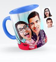 BK Gift Kişiye Özel Sevgililer Karikatürlü Mavi Kupa Bardak  2