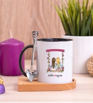 Best Friends Salıncak Tasarım Ahşap Altlıklı Siyah Kupa Bardak