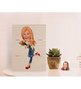 BK Gift Kişiye Özel Kadın Karikatürlü Otantik Masaüstü Ahşap Palet Çerçeve-13 (Beyaz)