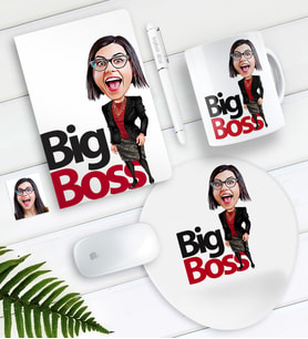 BK Gift Kişiye Özel Bayan Big Boss Karikatürlü Defter Kalem Kupa Mouse Pad Seti-2 (Model 1)