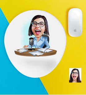 BK Gift Kişiye Özel Bayan Sunucu Spiker Karikatürlü Bilek Destekli Mouse Pad (Beyaz)