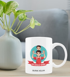 Babalar Günü Kişiye Özel Kupa Bardak - En Güçlü Baba Kupa Tasarımı (Beyaz)