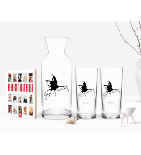 BK Gift Kişiye Özel Renkli Baskılı Atatürk Temalı İkili Rakı Bardağı Karaf ve Cep Kitabı Hediye Seti-27 (Model 1)
