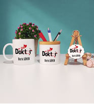 Mesajlı Doktor Hediye Kupa Bardak Kalemlik ve Anahtarlık Hediye Seti