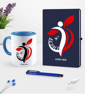 BK Gift Kişiye Özel Eczacı Temalı Lacivert Defter Kalem Kupa Seti - 4 (Model 1)