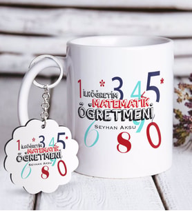 BK Gift Kişiye Özel İlköğretim Matematik Öğretmeni Beyaz Kupa ve Anahtarlık Hediye Seti (Model 1)