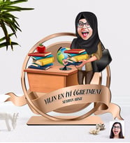 Öğretmenler Günü Hediyesi BK Gift Kişiye Özel Yılın En İyi Kadın Öğretmeni Karikatürlü 3D Ahşap Biblo Plaket-4 (Beyaz)