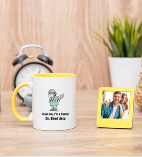 Trust Me Tasarım Sarı Kupa Bardak ve Sarı Mini Fotoğraf Çerçevesi