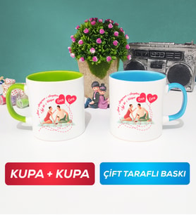 İkili Sevgiliye Sevgililer Günü Hediyesi 5 Kupa Bardak Yeşil Mavi