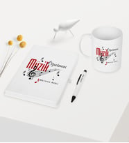BK Gift Kişiye Özel Müzik Öğretmeni Temalı Beyaz Defter Kalem Kupa Seti - 1