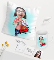 BK Gift Kişiye Özel Ev Hanımı Anne Karikatürlü Beyaz Kupa Ayna Yastık Seti - 2 (Model 1)