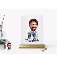 BK Gift Kişiye Özel Erkek Radyoloji Uzmanı Karikatürlü Ahşap Standlı Çerçeve (Beyaz)