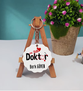Mesajlı Doktor Hediye Ahşap Anahtarlık