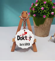 Mesajlı Doktor Hediye Ahşap Anahtarlık