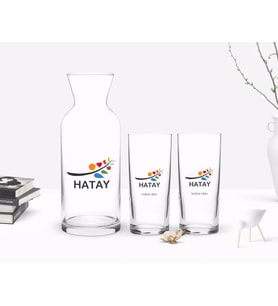 BK Gift Kişiye Özel Renkli Baskılı Hatay Tasarımlı Turistik İkili Rakı Bardağı ve Karaf Hediye Seti-1 (Model 1)