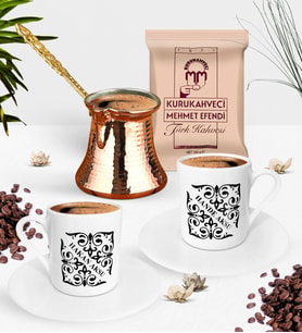 BK Gift Kişiye Özel İkili İsimli Türk Kahvesi Fincanı Bakır Cezve ve Türk Kahvesi Seti-10 (Model 1)