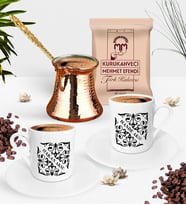 BK Gift Kişiye Özel İkili İsimli Türk Kahvesi Fincanı Bakır Cezve ve Türk Kahvesi Seti-10 (Model 1)