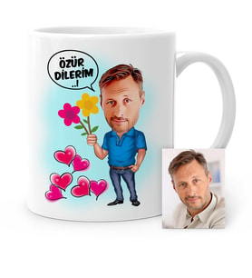 BK Gift Kişiye Özel Özür Dilerim Karikatür Beyaz Kupa Bardak  1