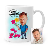 BK Gift Kişiye Özel Özür Dilerim Karikatür Beyaz Kupa Bardak  1