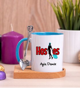 Hostes Ahşap Altlıklı Mavi Kupa Bardak