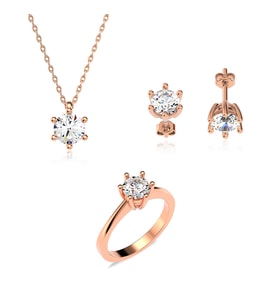 1 CT 6 Tırnak Tek Taş Rose Gümüş Üçlü Set