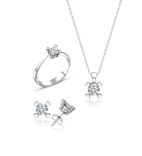Swarovski Taşlı " TEK TAŞ - KLASİK " Model Tasarım Gümüş Set