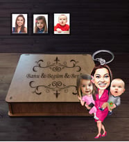 Kişiye Özel Aile Karikatürlü Ahşap Anahtarlık Kutulu  Mod-5