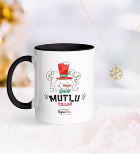 BK Gift Kişiye Özel Yılbaşı Mutlu Yıllar Siyah Kupa ve Kar Tanesi Kolye-5 (Model 1)