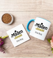 Maden Mühendisi Mavi Kupa Bardak Ve Bardak Altlığı Seti