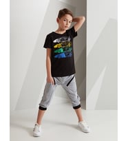 4 Cars Erkek Çocuk T-shirt Kapri Şort Takım (Siyah-Gri)