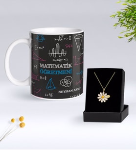 BK Gift Kişiye Özel Matematik Öğretmeni Kupa Ve Papatya Kolye Hediye Seti-11 (Model 1)