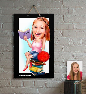 BK Gift Kişiye Özel Bayan Öğrenci Karikatür Ahşap Tablo  1