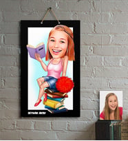 BK Gift Kişiye Özel Bayan Öğrenci Karikatür Ahşap Tablo  1