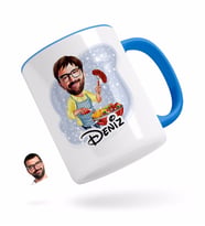 BK Gift Kişiye Özel Erkek Mangalcı Karikatürlü Mavi Kupa Bardak-1
