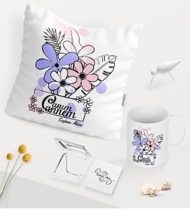 BK Gift Kişiye Özel Canım Annem Beyaz Kupa Ayna Yastık Seti - 16 (Model 1)