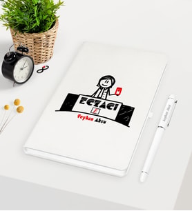 BK Gift Kişiye Özel Eczacı Beyaz Defter Kalem Seti - 5
