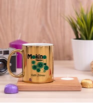 Makine Teknikeri Ahşap Altlıklı Mumlu Gold Kupa Bardak