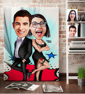 BK Gift Kişiye Özel Sevgililer Karikatür Kanvas Tablo 70x100cm 6