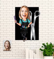 Kişiye Özel Kadın Kuaför Karikatür Ahşap Tablo