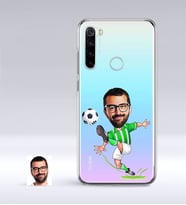 BK Gift Kişiye Özel Yeşil Beyaz Futbolcu Karikatürlü Xiaomi Redmi Note 8 İnce Şeffaf Silikon Telefon Kapağı