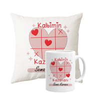 Sevgiliye Özel Kalbimin Kazananı Yastık Kupa Set (STD)